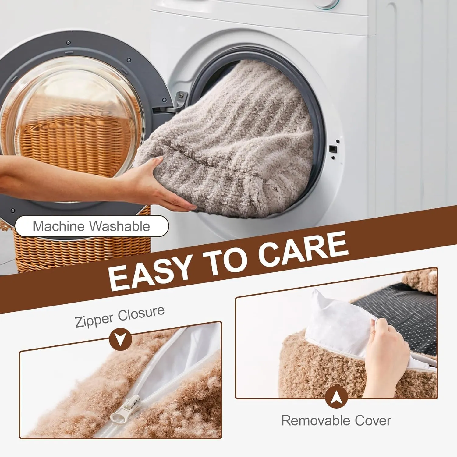 Mewoo Cat Beds for Indoor Cats, Cute Cat Couch Orthopedic Small Dog Bed with Removable Washable Cover, Dog Beds for Small Dogs Pet Couch with Non-Slip Bottom (26.0" L x 19.0" W x 11.8" Th, Brown)