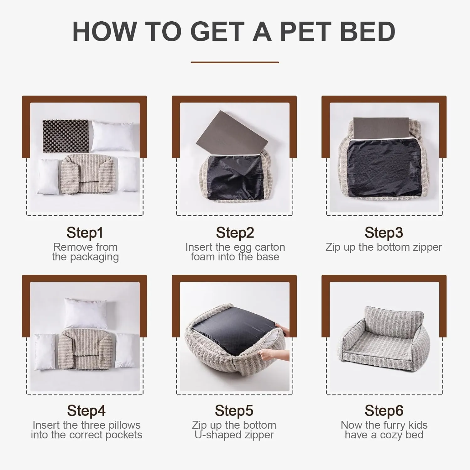 Mewoo Cat Beds for Indoor Cats, Cute Cat Couch Orthopedic Small Dog Bed with Removable Washable Cover, Dog Beds for Small Dogs Pet Couch with Non-Slip Bottom (26.0" L x 19.0" W x 11.8" Th, Brown)