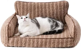Mewoo Cat Beds for Indoor Cats, Cute Cat Couch Orthopedic Small Dog Bed with Removable Washable Cover, Dog Beds for Small Dogs Pet Couch with Non-Slip Bottom (26.0" L x 19.0" W x 11.8" Th, Brown)