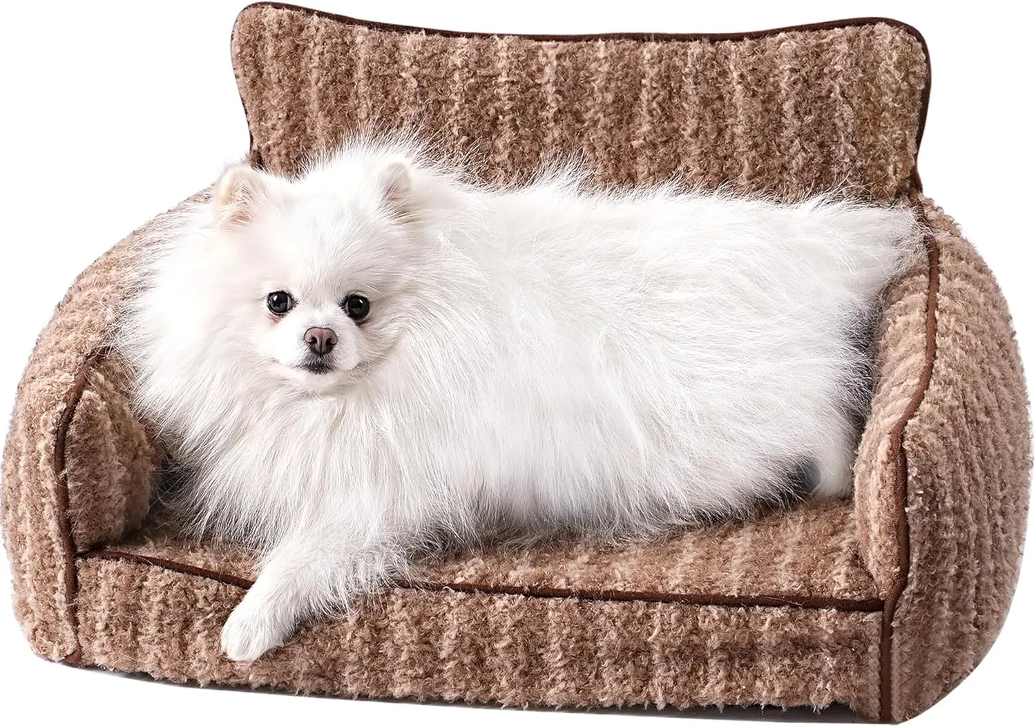 Mewoo Cat Beds for Indoor Cats, Cute Cat Couch Orthopedic Small Dog Bed with Removable Washable Cover, Dog Beds for Small Dogs Pet Couch with Non-Slip Bottom (26.0" L x 19.0" W x 11.8" Th, Brown)