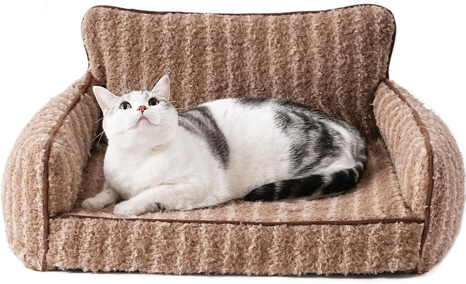 Mewoo Cat Beds for Indoor Cats, Cute Cat Couch Orthopedic Small Dog Bed with Removable Washable Cover, Dog Beds for Small Dogs Pet Couch with Non-Slip Bottom (26.0" L x 19.0" W x 11.8" Th, Brown)