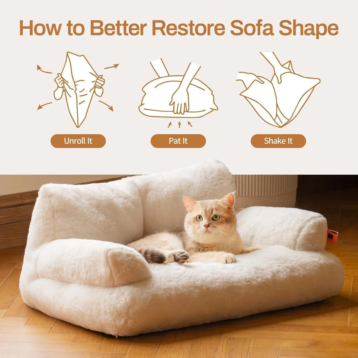 MEWOOFUN Cat Bed for Indoor Cats, Washable Dog Beds for Small Dogs & Cats with Removable Cover, Fluffy Cat Couch with Non-Slip Bottom (Beige, 26.0" L X 19.0" W X 13.0" Th)