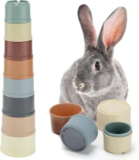 MEWTOGO 8 Pcs Stacking Cups for Small Animal Toys - Multi-Colored Reusable Rabbit Toys of Different Sizes, Safe Plastic Nesting Toys for Bunny Guinea Pig Hiding Food Playing