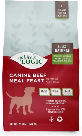 NATURE'S LOGIC Dry Dog Food - 100% Natural - No Synthetics - for All Ages, Sizes, Breeds - Free from Common Allergens, High Protein - Beef Meal Feast, 25lbs