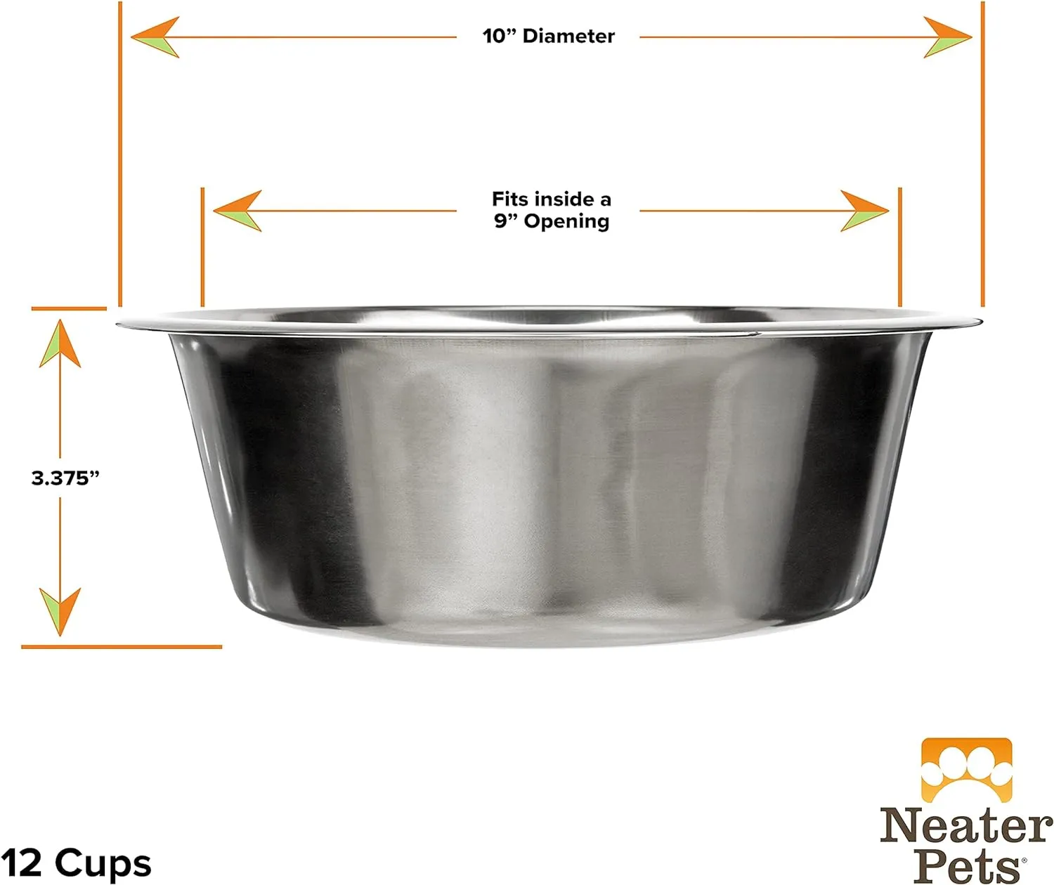 Neater Pet Brands Stainless Steel Dog and Cat Bowls - Extra Large Metal Food and Water Dish (12 Cup)