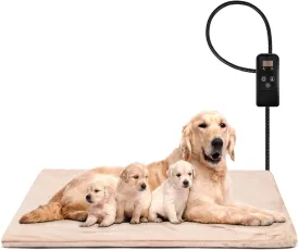 Niubya Pet Heating Pad for Dogs, Adjustable Temperature and Waterproof Pet Heated Mat with Timer, Electric Heating Dog Bed with Chew Resistant Cord and Soft Velvet Cover