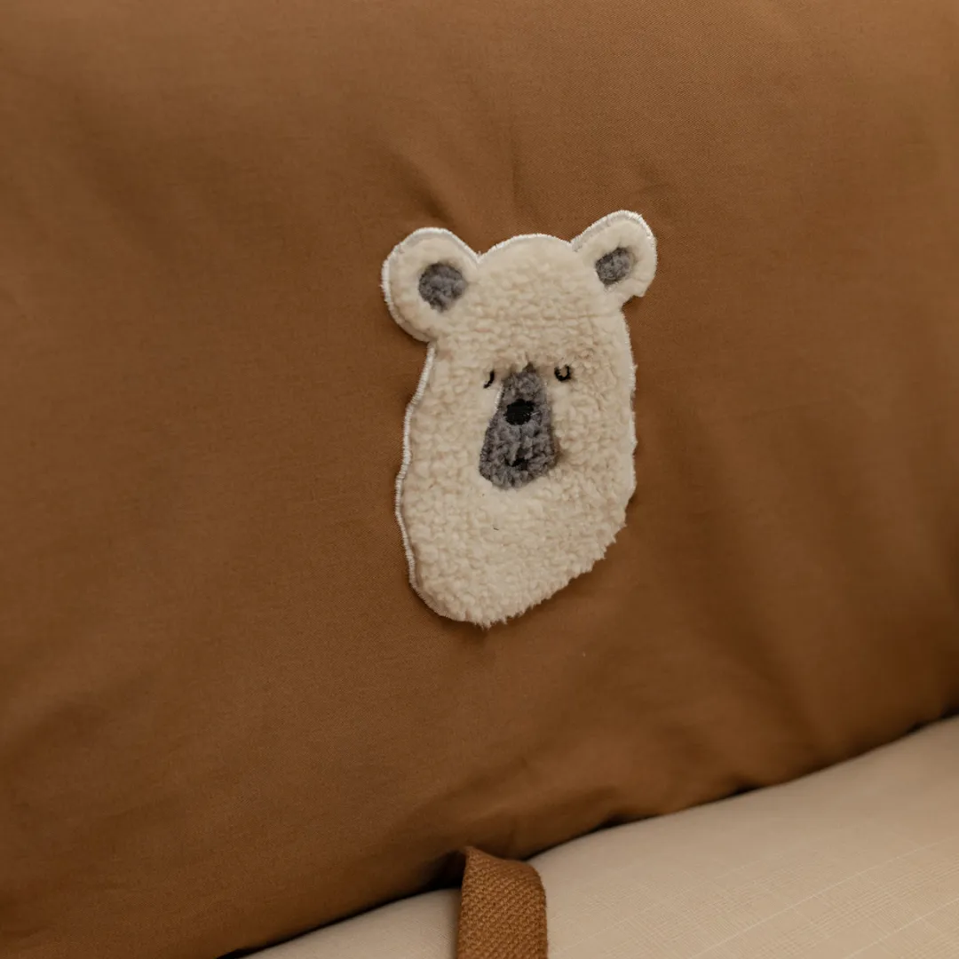 OAK BOHO Dog Holiday Travel Bed Large : Brown Cotton Bear Applique