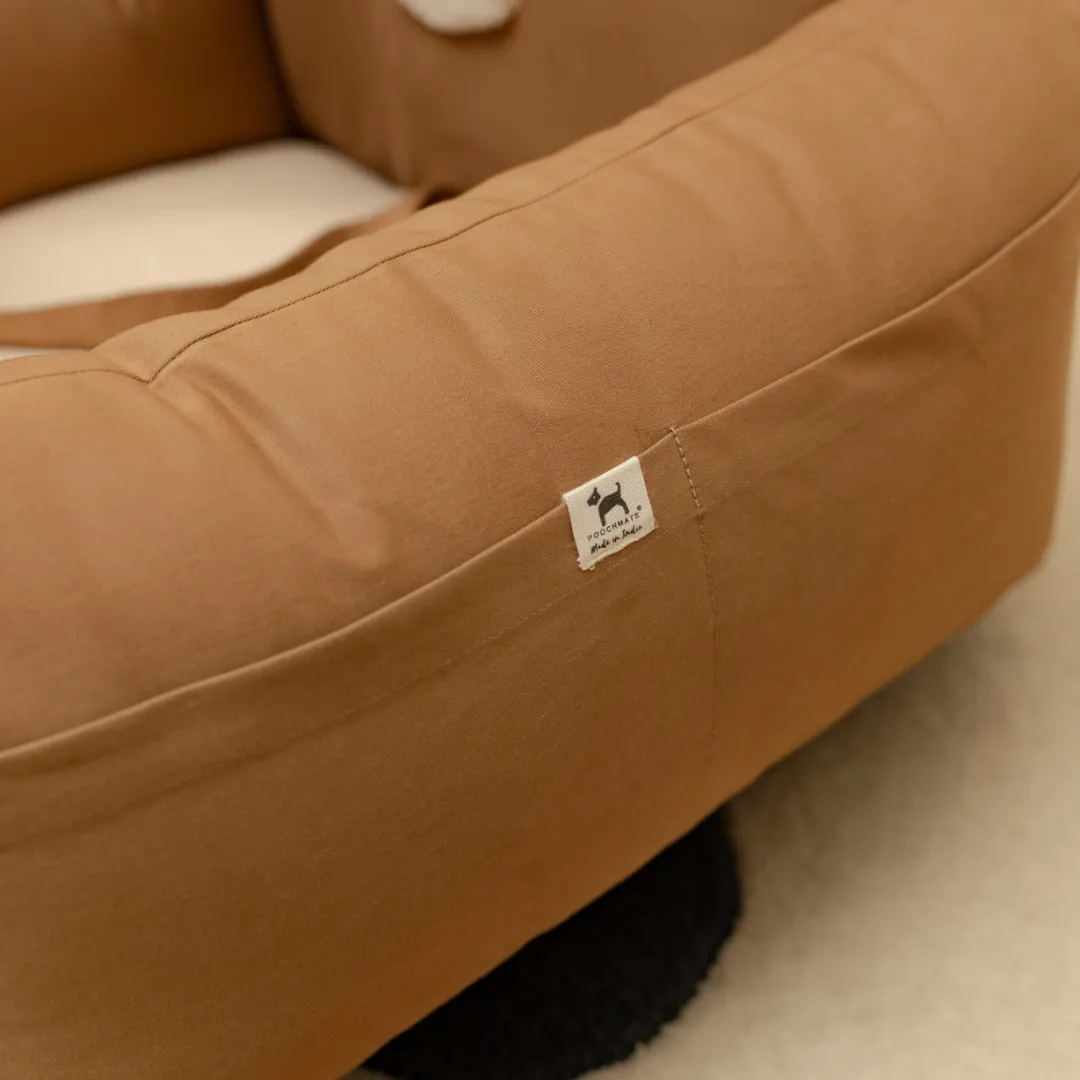 OAK BOHO Dog Holiday Travel Bed Large : Brown Cotton Bear Applique