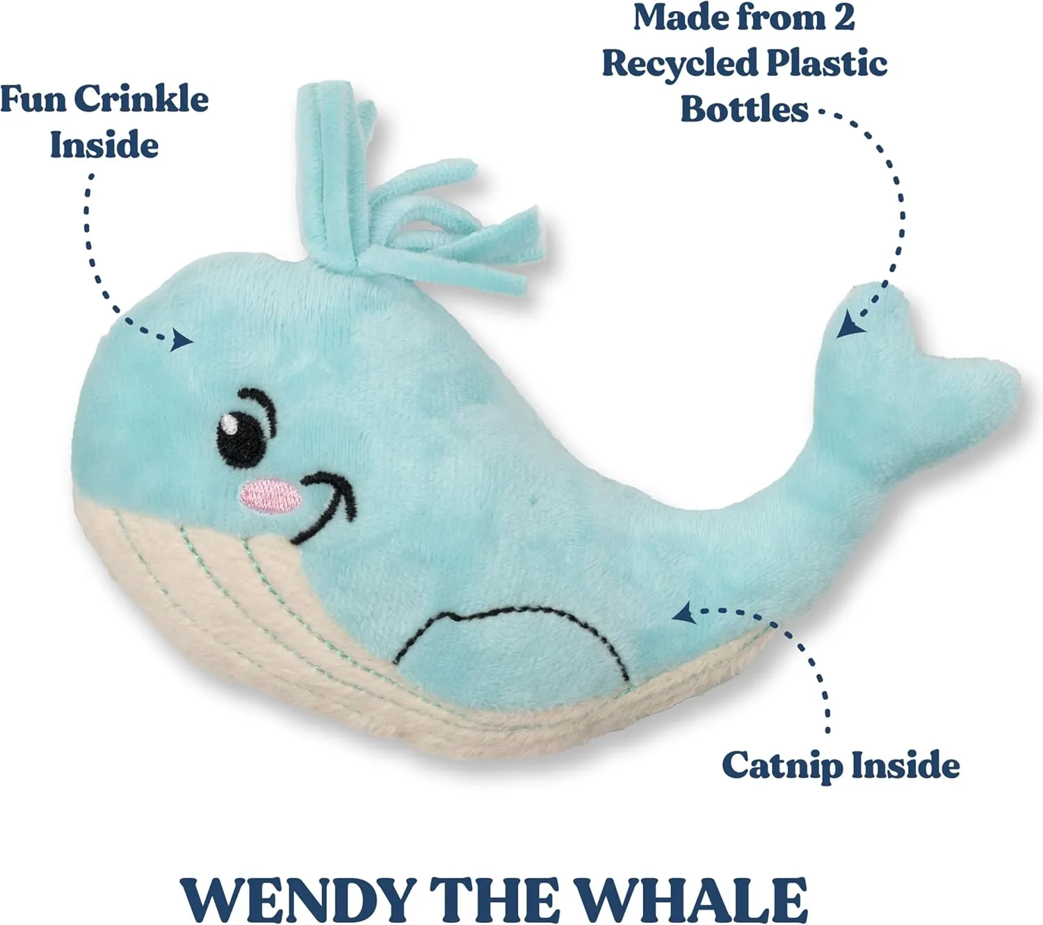 Ocean Collection Cat Toy | Whale Kicker for Indoor Cats | Cute Interactive Plush Toys for Swatting and Playing | Eco-Friendly & 100% Recycled Materials