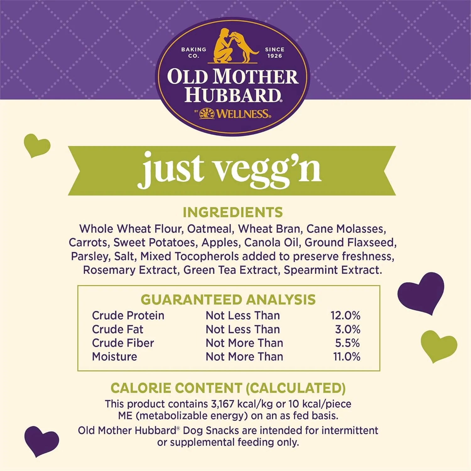 Old Mother Hubbard Wellness Just Vegg'n Dog Biscuits, Natural, Training Treats, Sweat Potato, Oats, Apples & Carrots Flavor, Mini Size, (20 Ounce Bag)