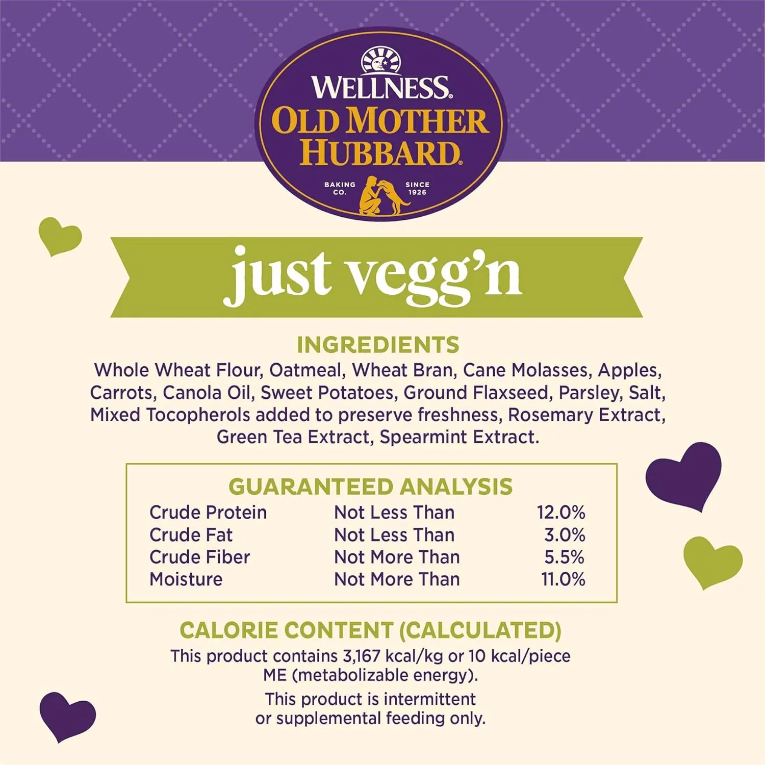 Old Mother Hubbard Wellness Just Vegg'n Dog Biscuits, Natural, Training Treats, Sweat Potato, Oats, Apples & Carrots Flavor, Mini Size, (20 Ounce Bag)