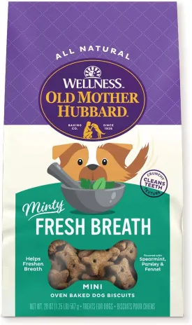 Old Mother Hubbard Wellness Minty Fresh Breath Dog Biscuits, Natural, Training Treats, Spearmint, Parsley, Oats, & Chicken Flavor, Mini Size, (20 Ounce Bag)