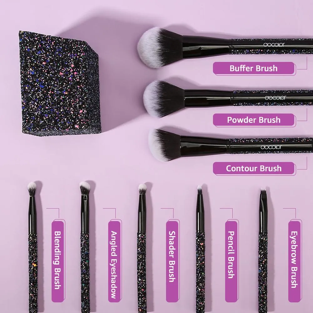 (Only ship to EU&US) 8 Pieces Sparkle Brush Set With Holder (Black)