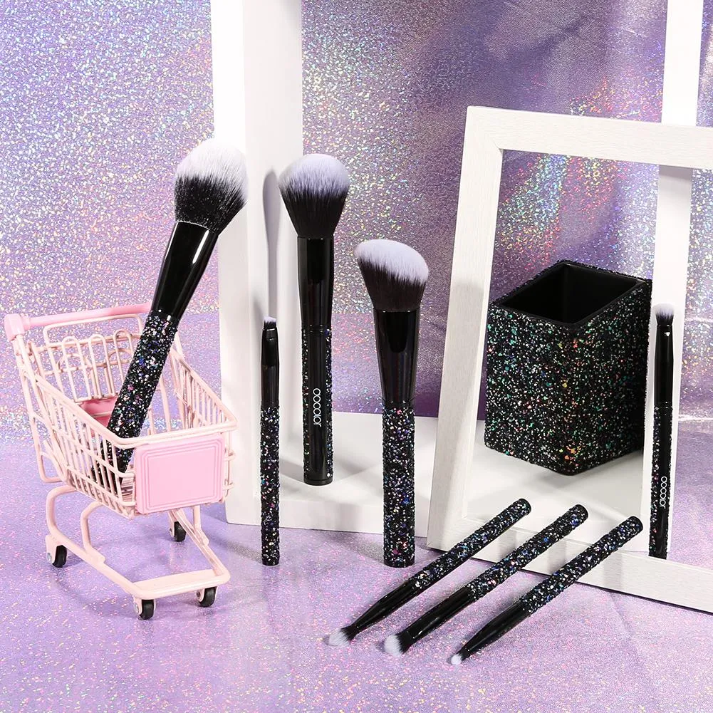 (Only ship to EU&US) 8 Pieces Sparkle Brush Set With Holder (Black)