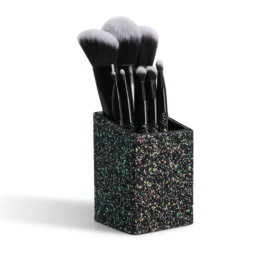 (Only ship to EU&US) 8 Pieces Sparkle Brush Set With Holder (Black)