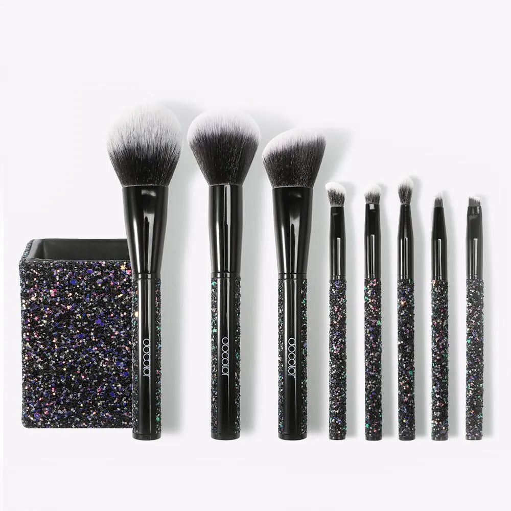 (Only ship to EU&US) 8 Pieces Sparkle Brush Set With Holder (Black)