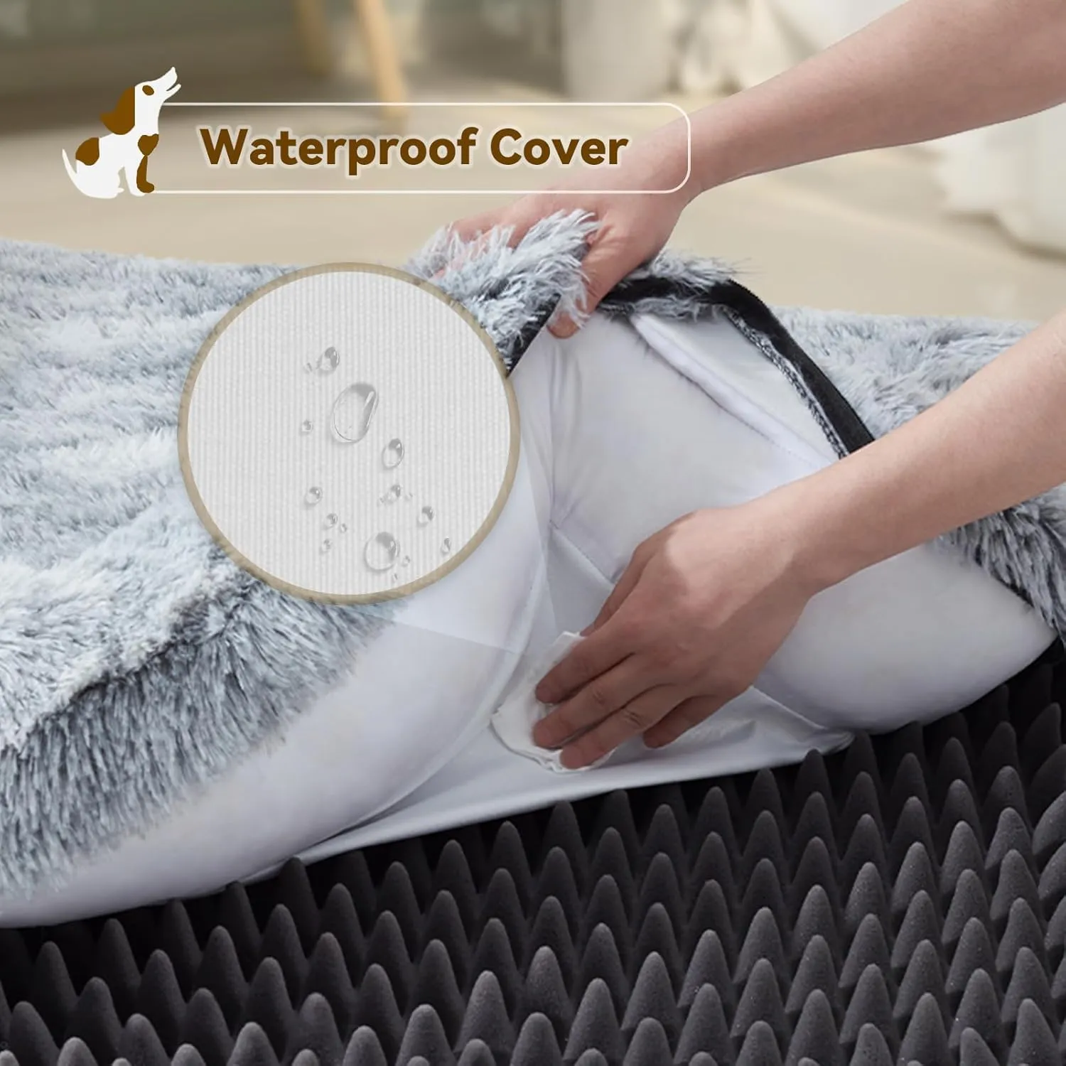 Orthopedic Dog Bed for Medium Dogs Breeds, Dog Sofa Beds with Pillow,High Density Egg Crate Foam Dog Beds,Waterproof Deluxe Plush Couch Dog Bed with Removable Washable Cover