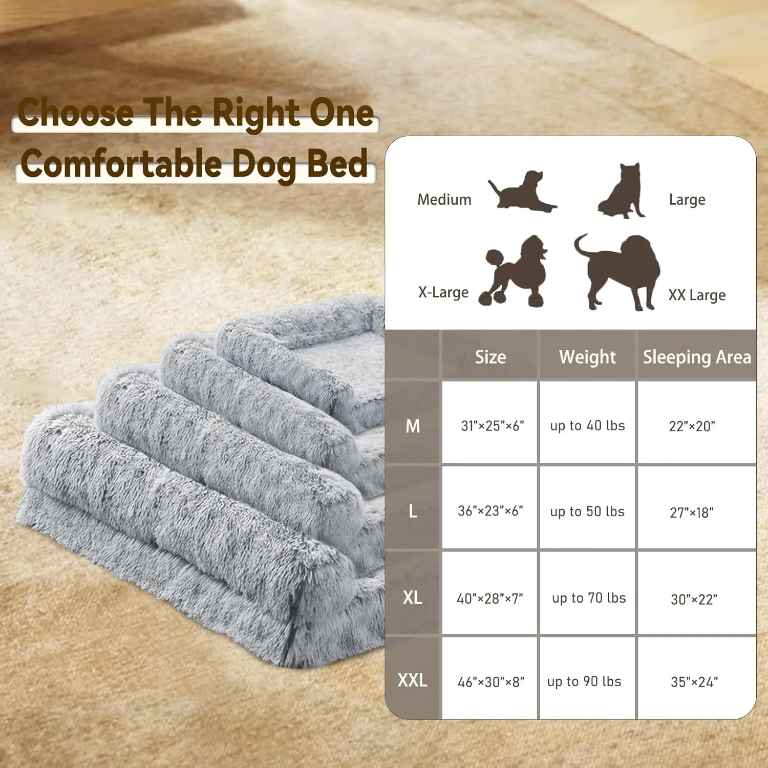 Orthopedic Dog Bed for Medium Dogs Breeds, Dog Sofa Beds with Pillow,High Density Egg Crate Foam Dog Beds,Waterproof Deluxe Plush Couch Dog Bed with Removable Washable Cover