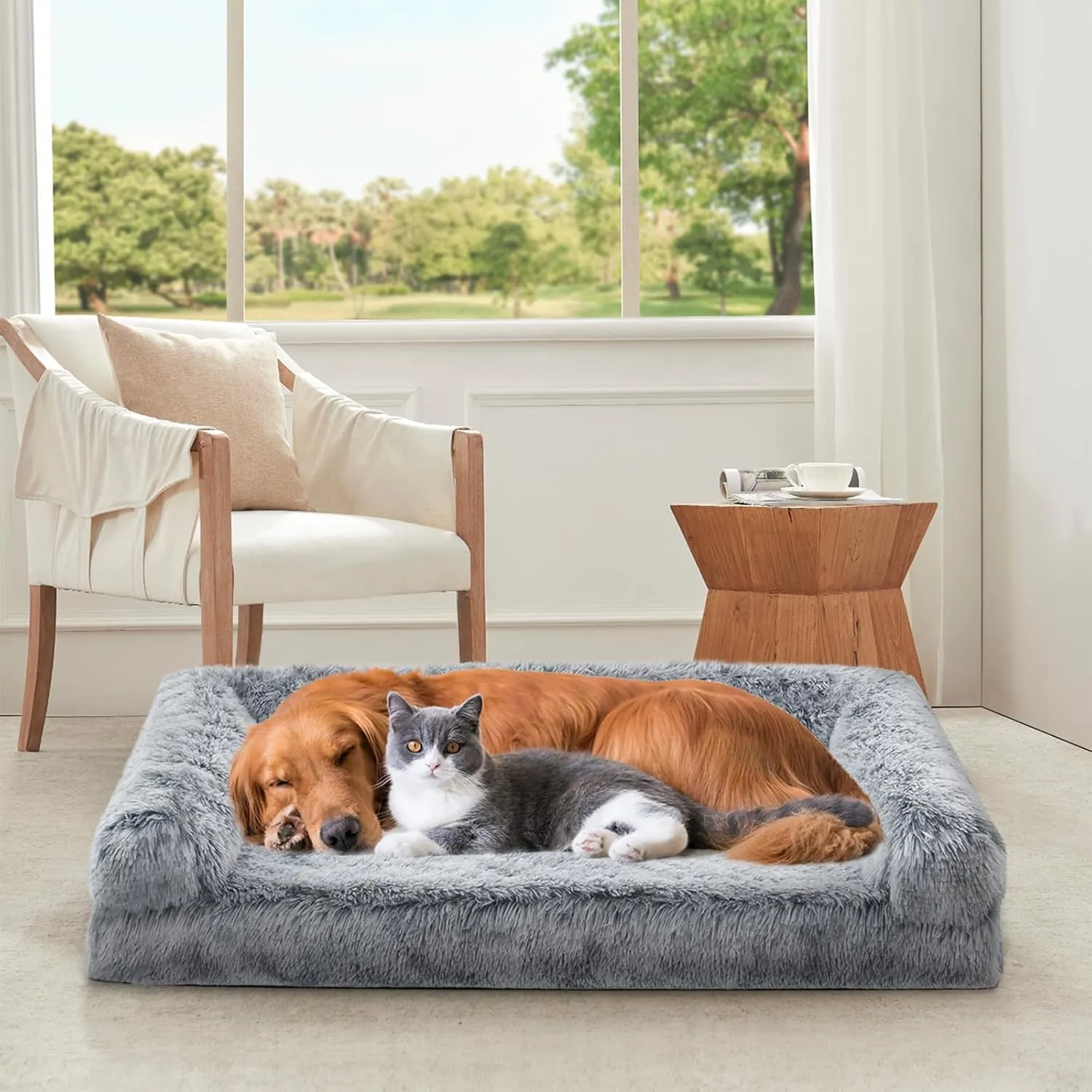Orthopedic Dog Bed for Medium Dogs Breeds, Dog Sofa Beds with Pillow,High Density Egg Crate Foam Dog Beds,Waterproof Deluxe Plush Couch Dog Bed with Removable Washable Cover