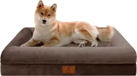 Orthopedic Dog Beds for Large Dogs, Washable Dog Bed with 4-Sides Removable Bolster, Waterproof Pet Bed with Removable Cover and Non-Slip Bottom, Brown