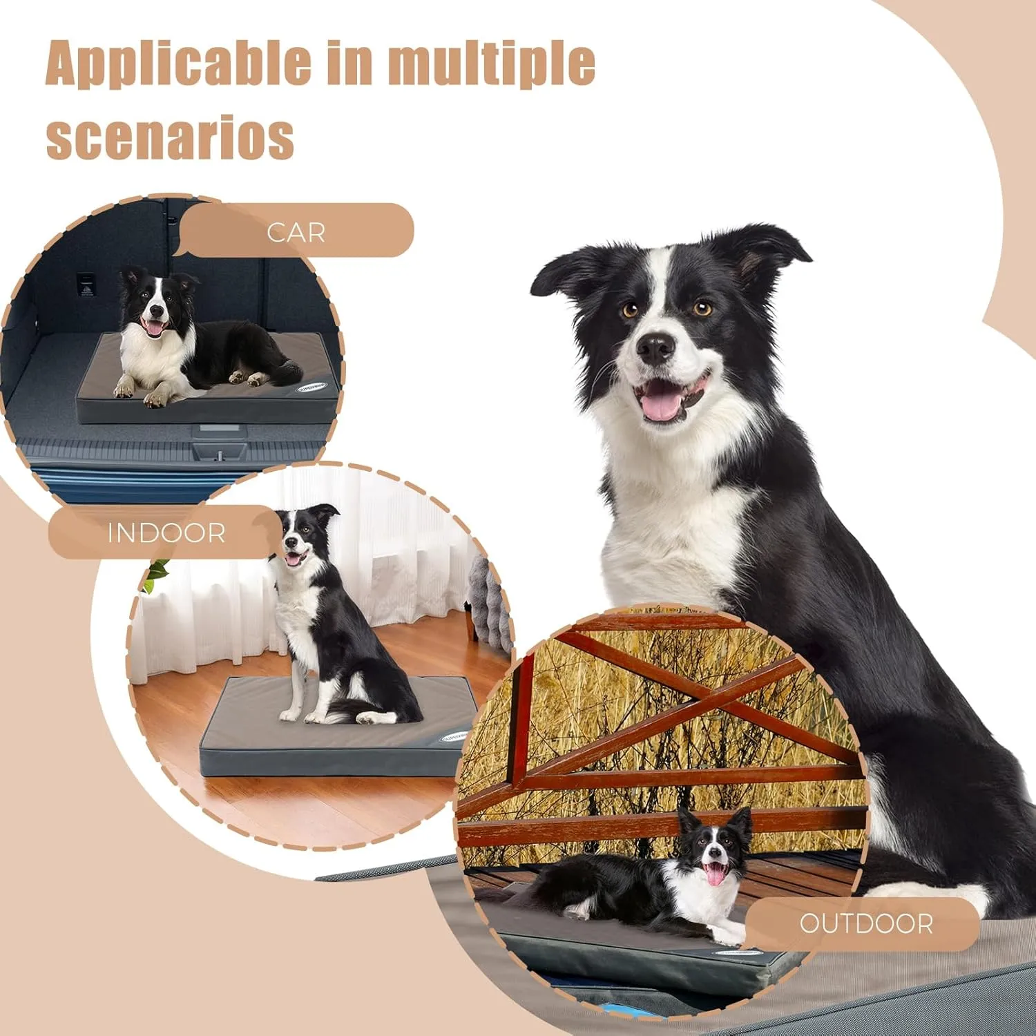 Orthopedic Outdoor Waterproof Dog Beds for Medium Dogs, Washable Crate Bed with Egg Crate Foam Pet Bed Mat and Removable Oxford Fabric Cooling Cover,36"x 26",Beige