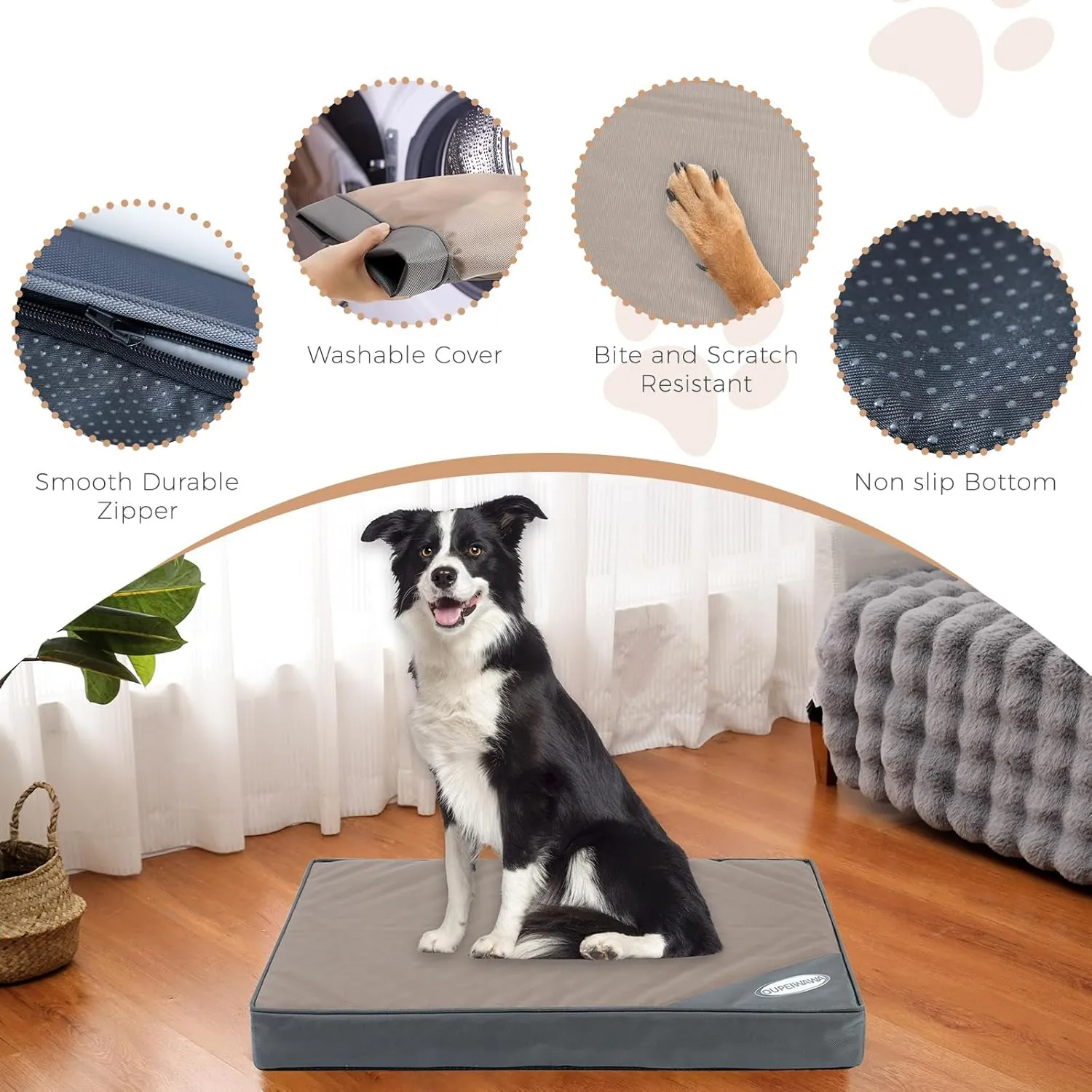 Orthopedic Outdoor Waterproof Dog Beds for Medium Dogs, Washable Crate Bed with Egg Crate Foam Pet Bed Mat and Removable Oxford Fabric Cooling Cover,36"x 26",Beige