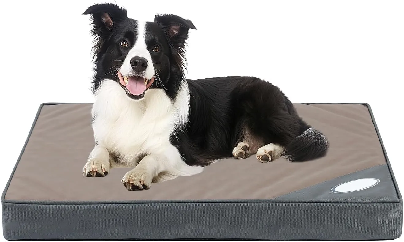 Orthopedic Outdoor Waterproof Dog Beds for Medium Dogs, Washable Crate Bed with Egg Crate Foam Pet Bed Mat and Removable Oxford Fabric Cooling Cover,36"x 26",Beige