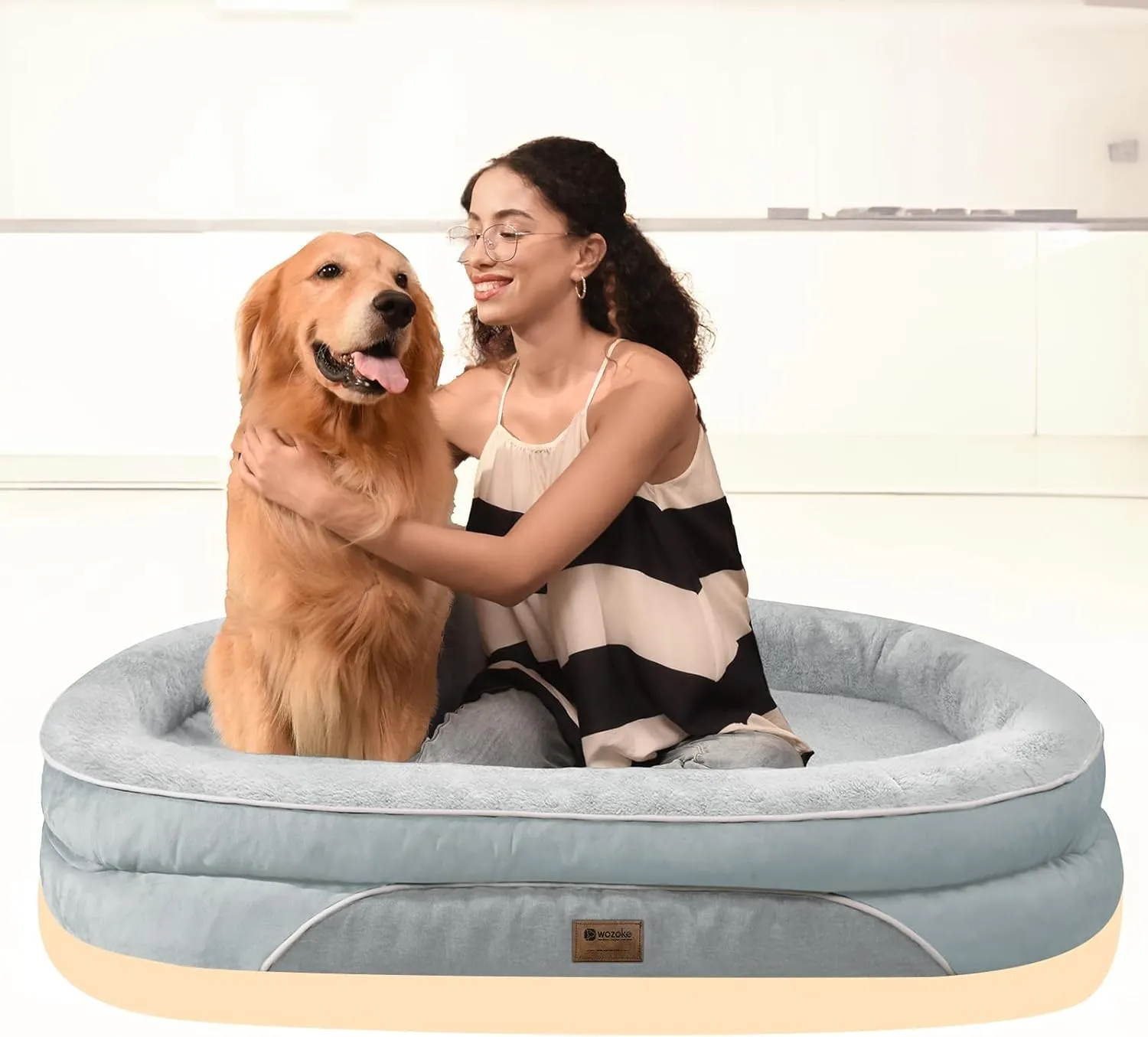 Orthopedic Waterproof Large Dog Bed: Washable Bolstered Dog Bed - XL Non-Slip Pet Bed with Removable Cover for Medium to Large Dogs - Silver