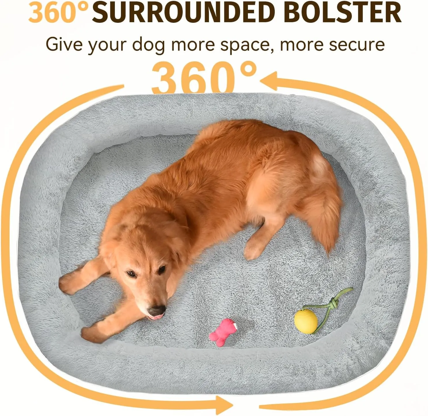 Orthopedic Waterproof Large Dog Bed: Washable Bolstered Dog Bed - XL Non-Slip Pet Bed with Removable Cover for Medium to Large Dogs - Silver