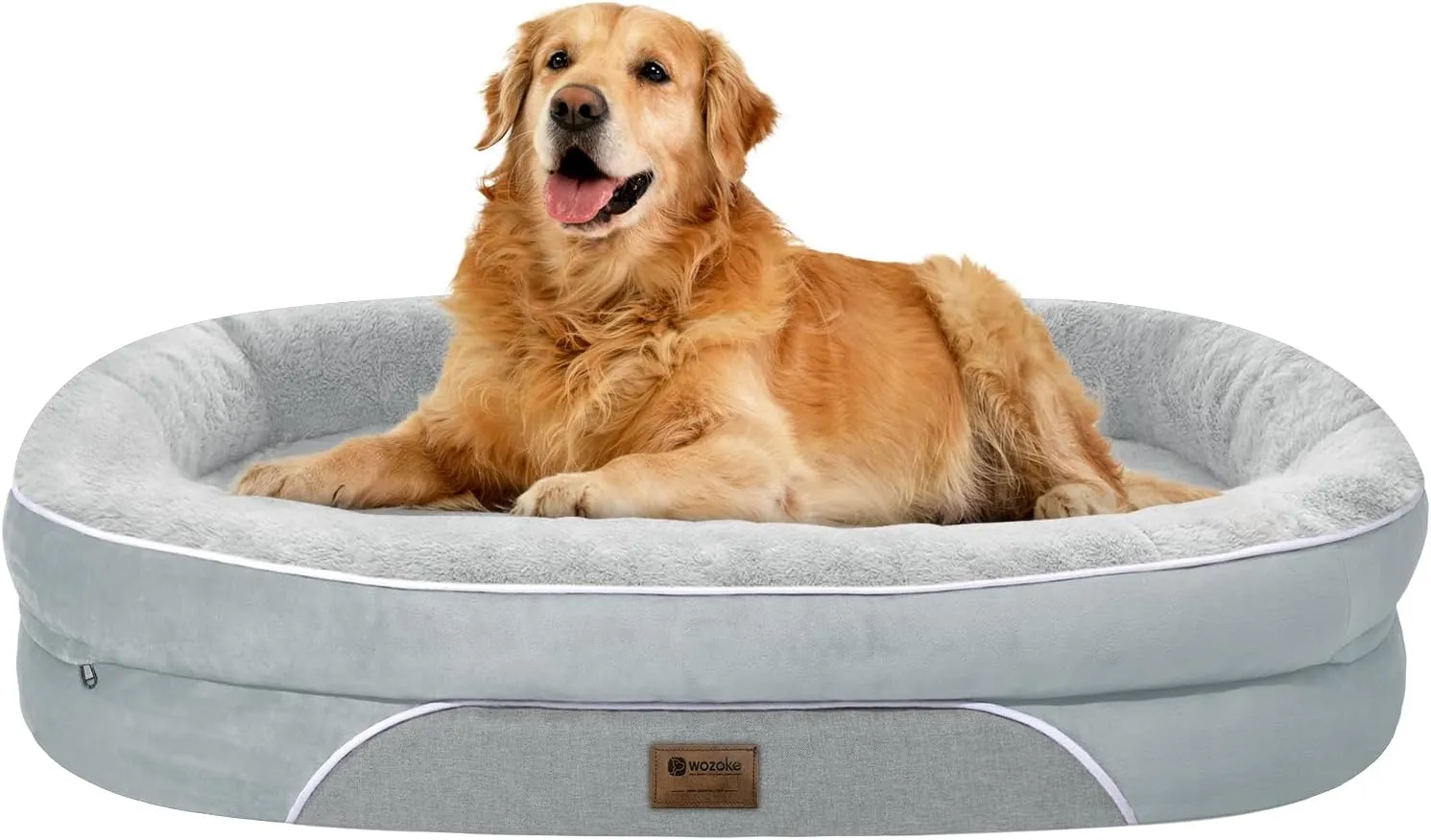 Orthopedic Waterproof Large Dog Bed: Washable Bolstered Dog Bed - XL Non-Slip Pet Bed with Removable Cover for Medium to Large Dogs - Silver