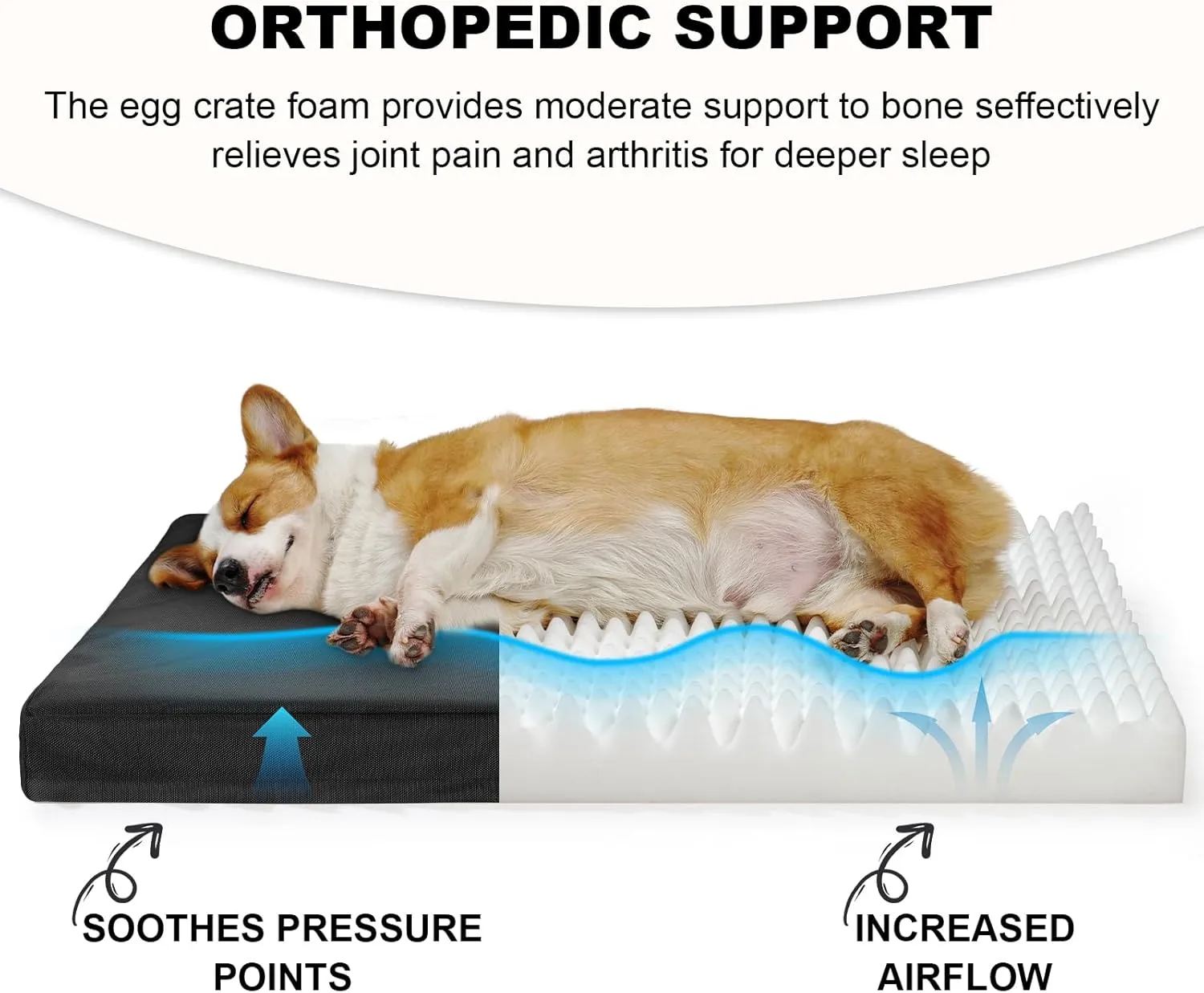 Outdoor Indestructible Dog Bed, Orthopedic Memory Foam Pet Bed with 2520D Oxford Fabric Surface & Waterproof Non-Slip, Washable Dog Crate Bed for Medium Large Dogs, 36''x27'', Black