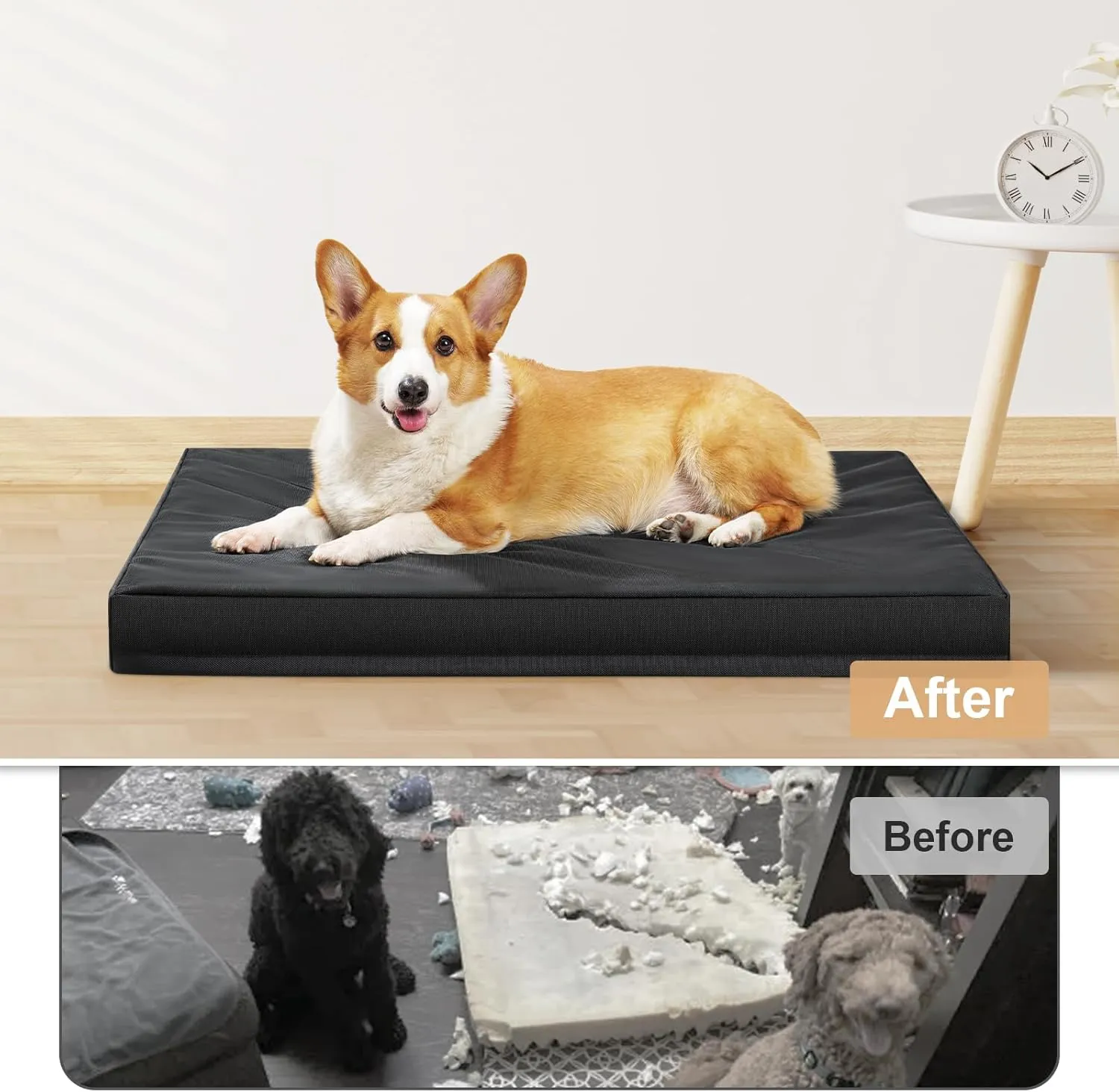 Outdoor Indestructible Dog Bed, Orthopedic Memory Foam Pet Bed with 2520D Oxford Fabric Surface & Waterproof Non-Slip, Washable Dog Crate Bed for Medium Large Dogs, 36''x27'', Black