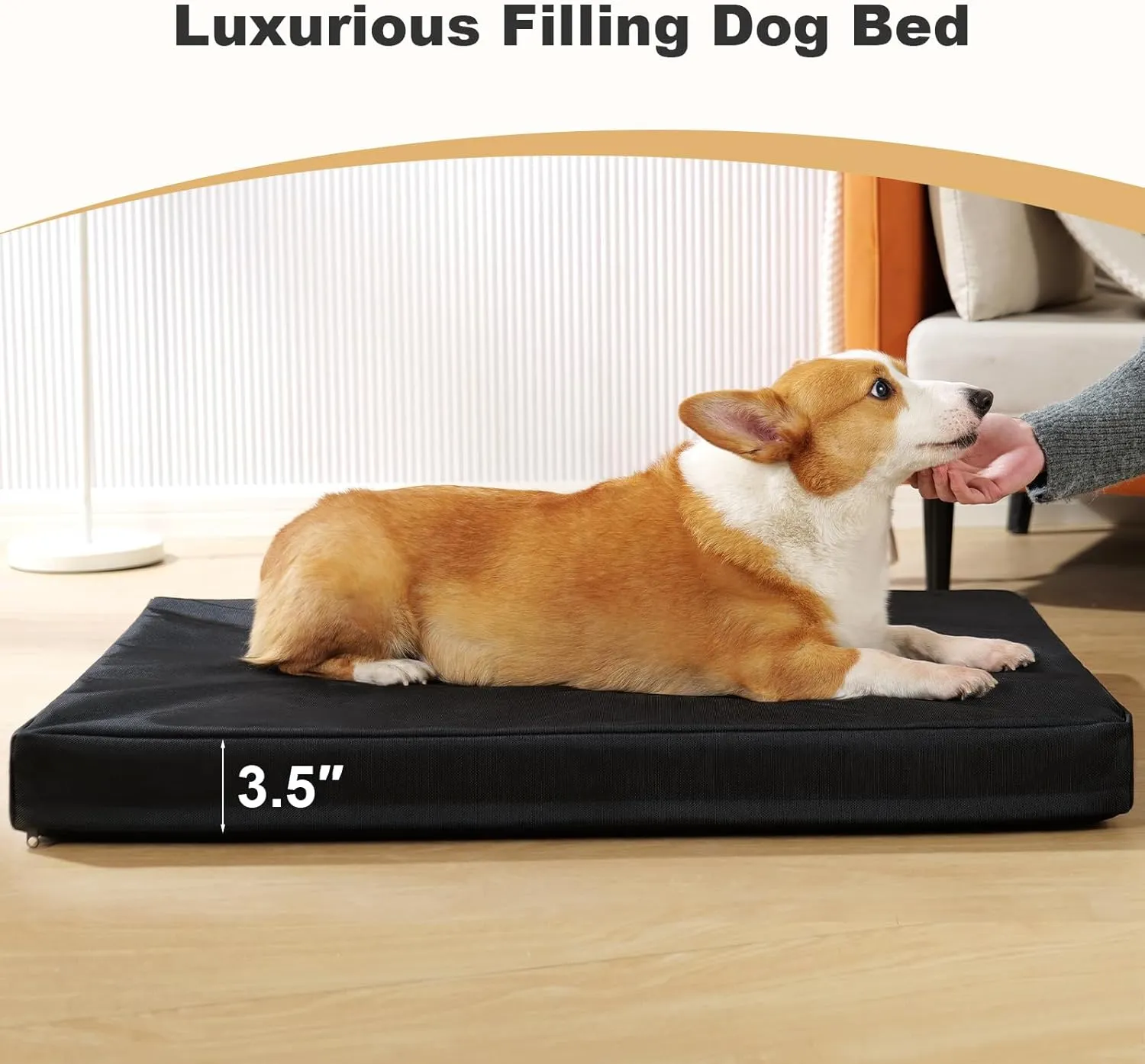 Outdoor Indestructible Dog Bed, Orthopedic Memory Foam Pet Bed with 2520D Oxford Fabric Surface & Waterproof Non-Slip, Washable Dog Crate Bed for Medium Large Dogs, 36''x27'', Black