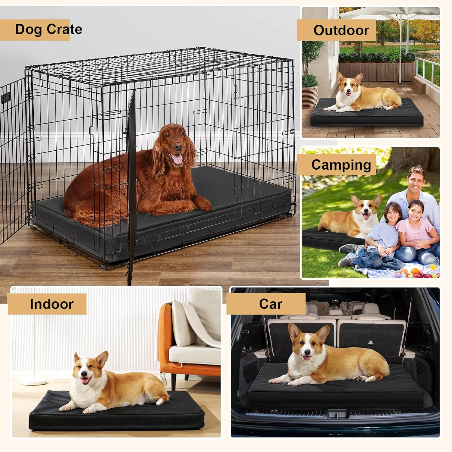 Outdoor Indestructible Dog Bed, Orthopedic Memory Foam Pet Bed with 2520D Oxford Fabric Surface & Waterproof Non-Slip, Washable Dog Crate Bed for Medium Large Dogs, 36''x27'', Black