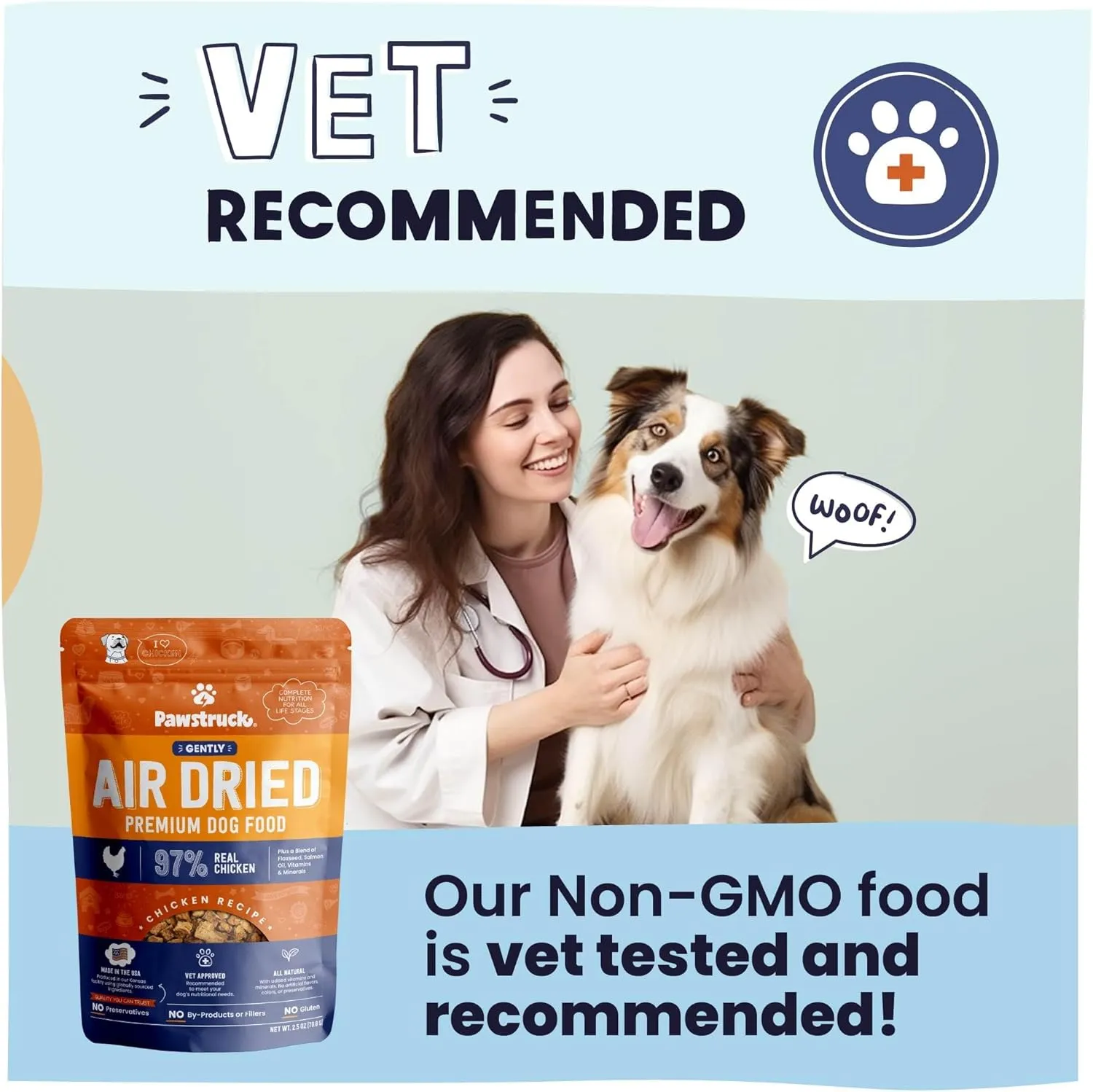 Pawstruck Air Dried Dog Food with Real Chicken, Grain Free, Made in USA, Non-GMO, Vet Recommended, High Protein Limited Ingredient Full-Feed, All Breeds & Ages, 2.5oz Trial Bag