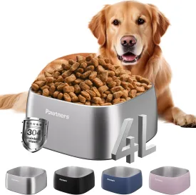 Pawtners 4L Large Stainless Steel Dog Bowls, Dog Water and Food Bowl for Large Breed Dogs with Non-Slip Base, Metal Pet Bowls Easy to Clean, Indoor Outdoor Use, 135oz, Silver
