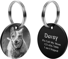 Personalized Photo Dog Tags, Custom Picture Text Engraved Stainless Steel Cat ID Dog Name Tags for Pets, Cat & Dogs Collar, Deep Laser Engraving, Optional Engraved on Both Sides