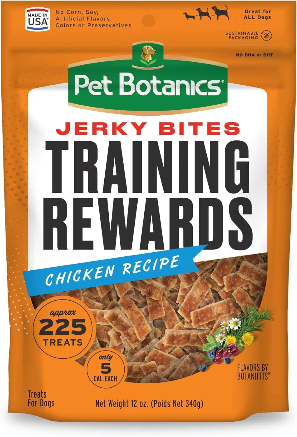 Pet Botanics 12 oz. Pouch Training Rewards Jerky Bites, Chicken Recipe, with 225 Treats Per Bag, The Choice of Top Trainers