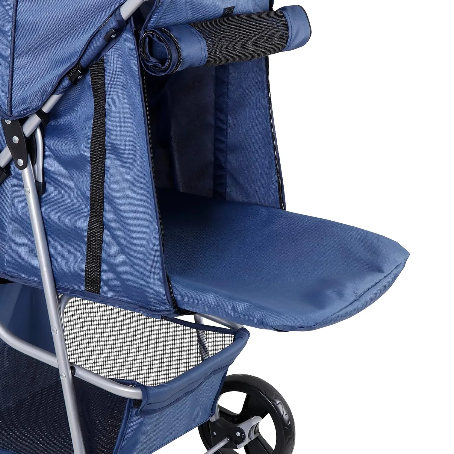 Pet Stroller for Medium Small Dogs - Easy to Walk Folding Travel Carrier Strolling Cart with Cup Holder, Weather Cover and Storage Basket (Navy Blue)