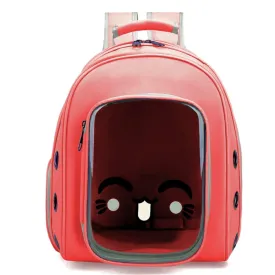 Pet Transparent Cat/Pet Bag Pet Carrier Backpack Puppy Kitty Breathable Carriers for Travel (Plain Printed Carton Transparent (RED)