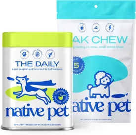 Pet Yak Chews (5 Small Chews) & Daily Dog Vitamins & Supplements (7 Oz.) - All Natural Dental Sticks Made with Yak Cheese for Aggressive Chewers & 11-in-1 Multivitamin for Dogs