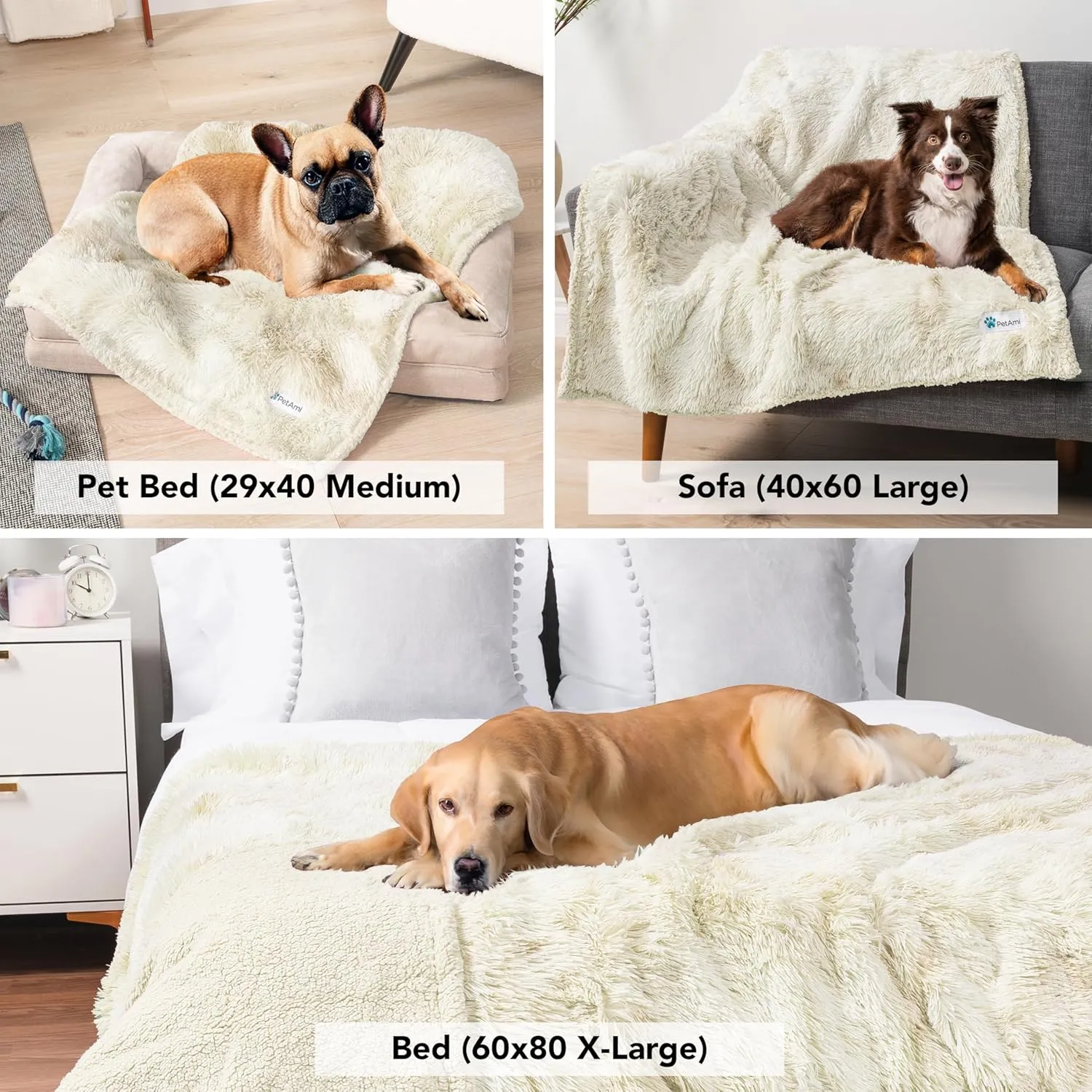 PetAmi Waterproof Dog Blanket for Medium Large Dogs, Calming Fleece Cat Blanket, Couch Protector Washable Sherpa Faux Fur Pet Throw for Puppy, Soft Reversible Leakproof 40x60 Cream Beige