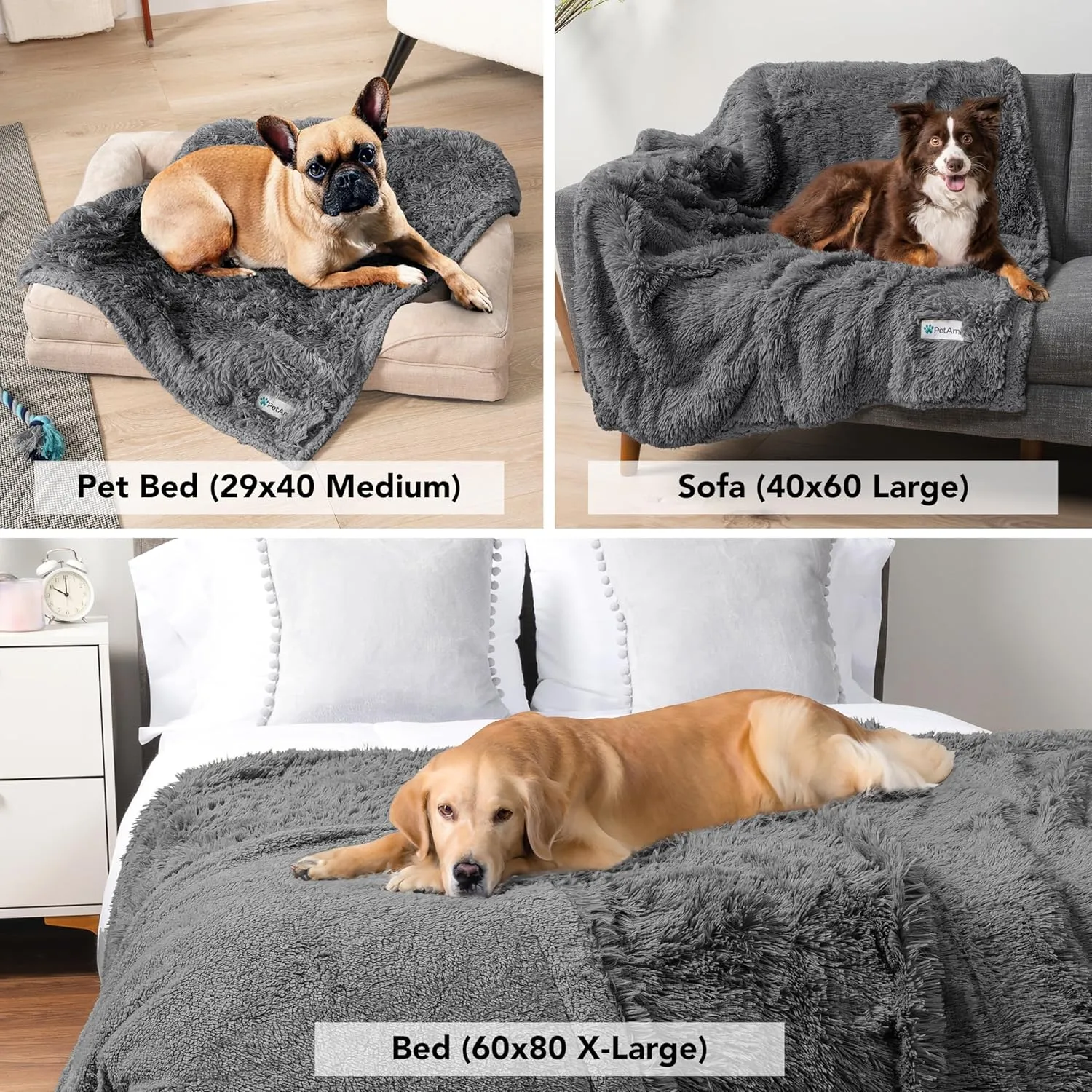 PetAmi Waterproof Dog Blanket for Medium Large Dogs, Calming Fleece Cat Blanket, Couch Protector Washable Sherpa Faux Fur Pet Throw for Puppy, Soft Reversible Leakproof 40x60 Gray