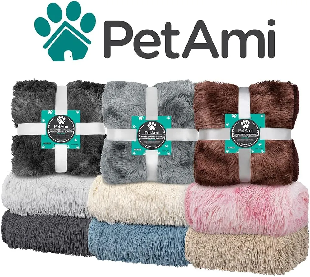 PetAmi Waterproof Dog Blanket for Medium Large Dogs, Calming Fleece Cat Blanket, Couch Protector Washable Sherpa Faux Fur Pet Throw for Puppy, Soft Reversible Leakproof 40x60 Gray