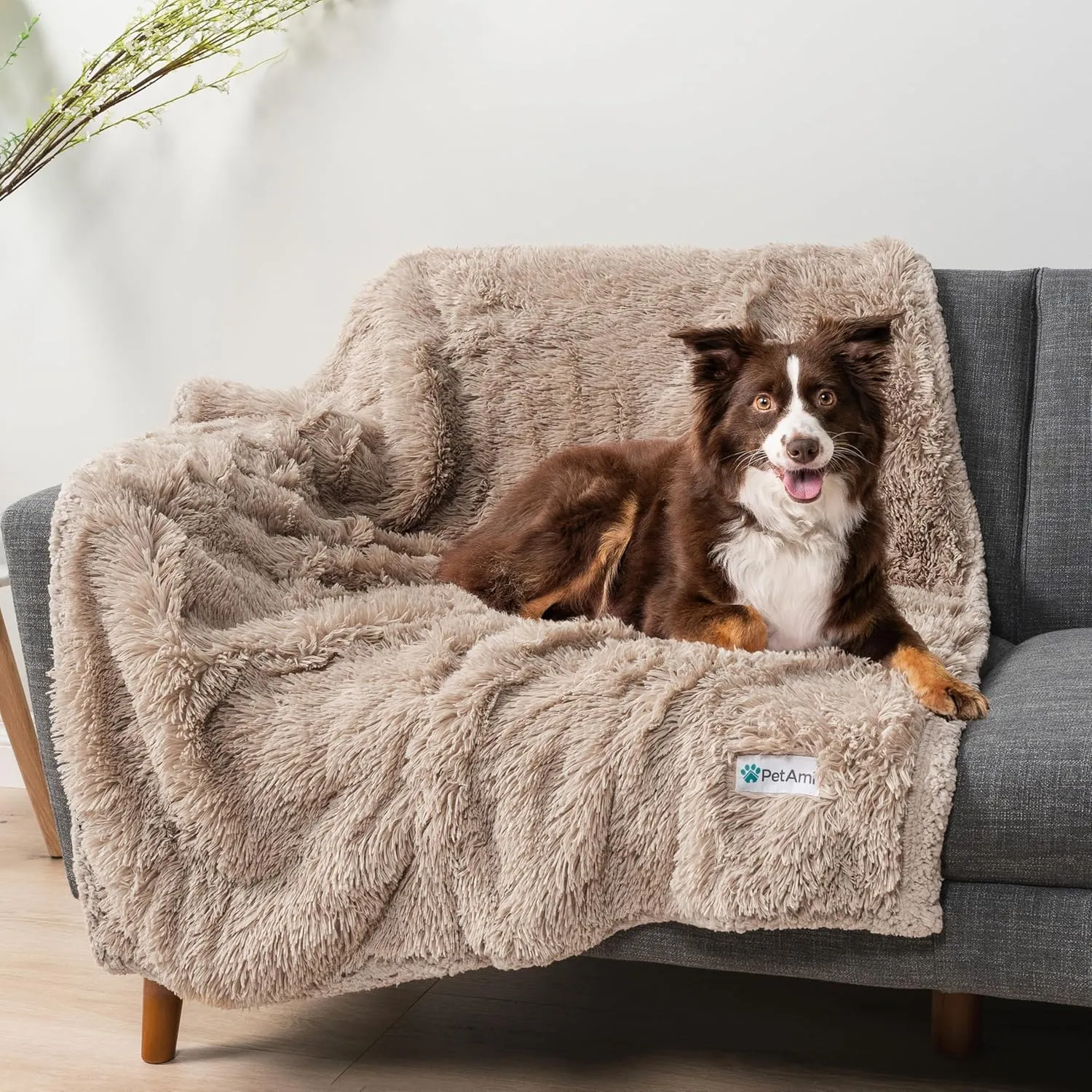 PetAmi Waterproof Dog Blanket for Medium Large Dogs, Calming Fleece Cat Blanket, Couch Protector Washable Sherpa Faux Fur Pet Throw for Puppy, Soft Reversible Leakproof 40x60 Taupe