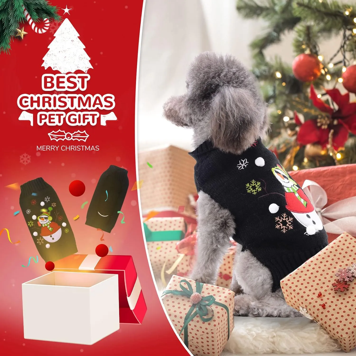 PETCARE Black Snowman Dog Sweater Christmas Dog Sweaters Vest Ugly Snow Xmas Puppy Costume Pet Holiday New Year Fall Winter Clothes for Small Medium Dogs Cats Pullover Cat Sweaters Outfits,Small