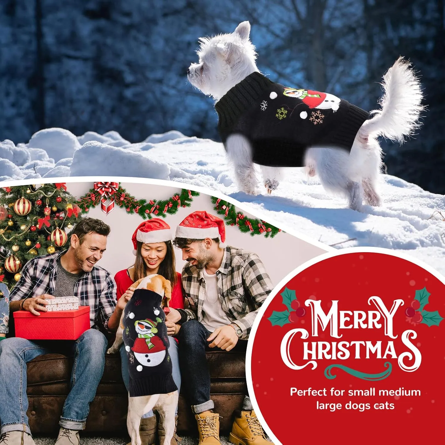 PETCARE Black Snowman Dog Sweater Christmas Dog Sweaters Vest Ugly Snow Xmas Puppy Costume Pet Holiday New Year Fall Winter Clothes for Small Medium Dogs Cats Pullover Cat Sweaters Outfits,Small