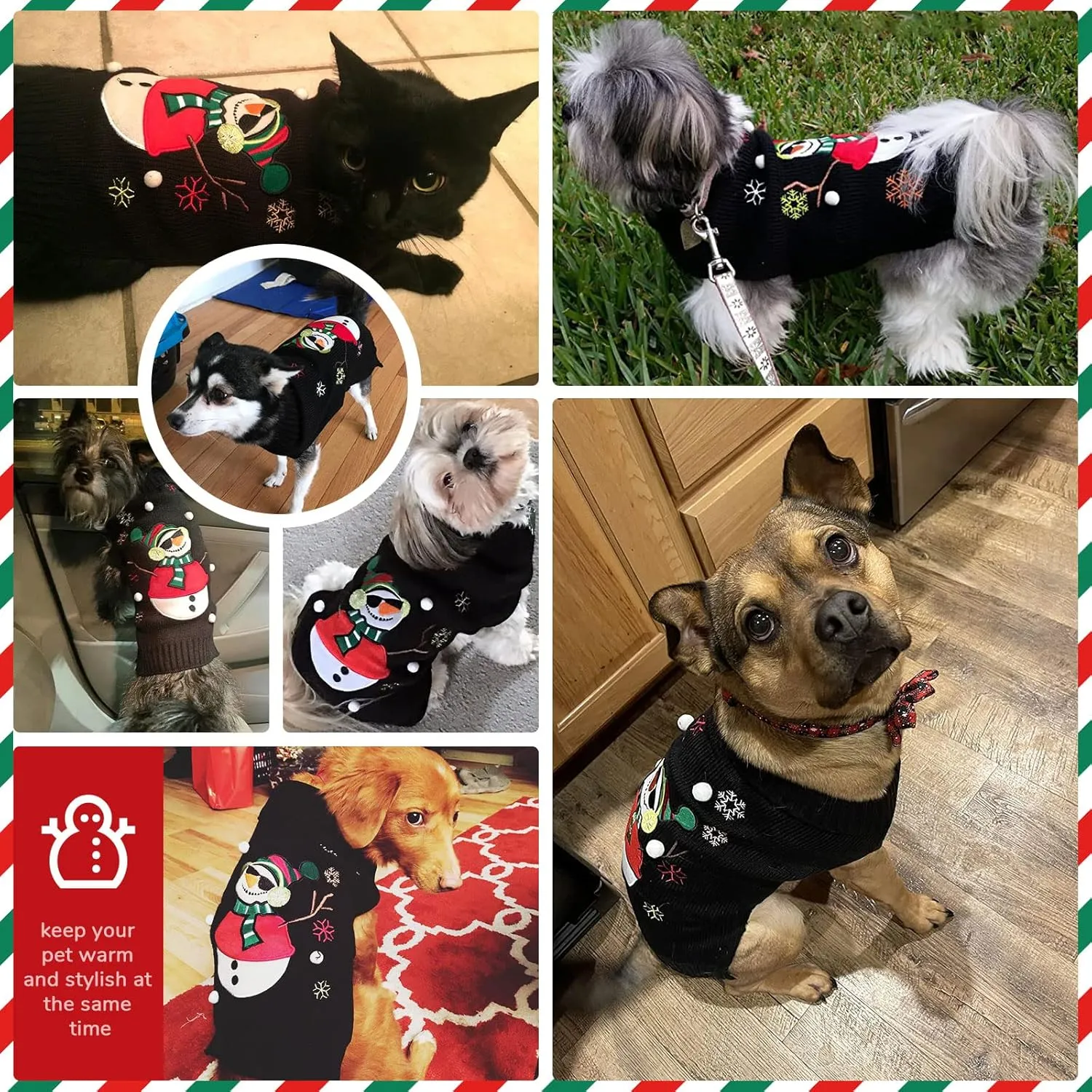 PETCARE Black Snowman Dog Sweater Christmas Dog Sweaters Vest Ugly Snow Xmas Puppy Costume Pet Holiday New Year Fall Winter Clothes for Small Medium Dogs Cats Pullover Cat Sweaters Outfits,Small