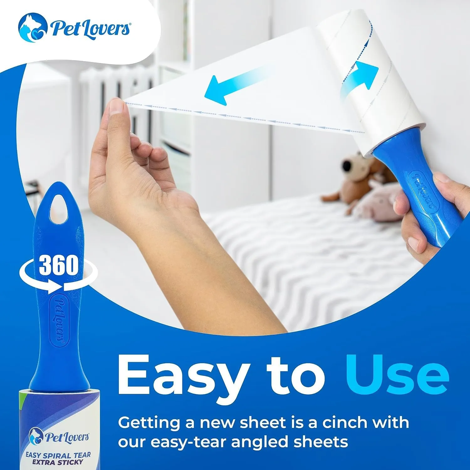 PetLovers Extra Sticky Lint Roller Value Set 270 Sheets for Pet Hair Removal, Dog and Cat Lint Remover 3 Pack