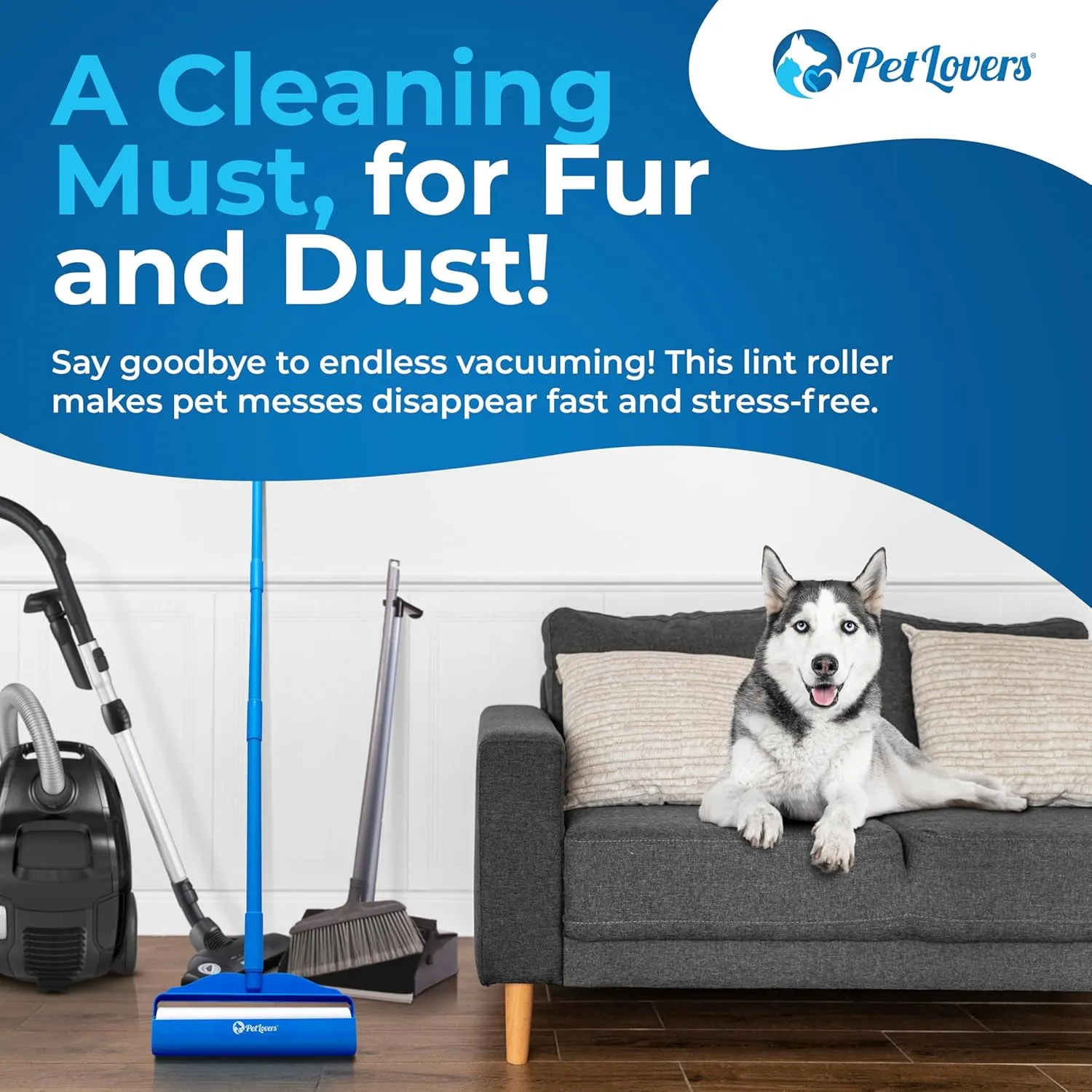 PetLovers Large Lint Roller  90 Extra Sticky Sheets for Pet Hair Removal, Extra Large Floor and Carpet Roller for Homes with Pets, Perfect for Floors, Furniture, and Loving Pet Owners